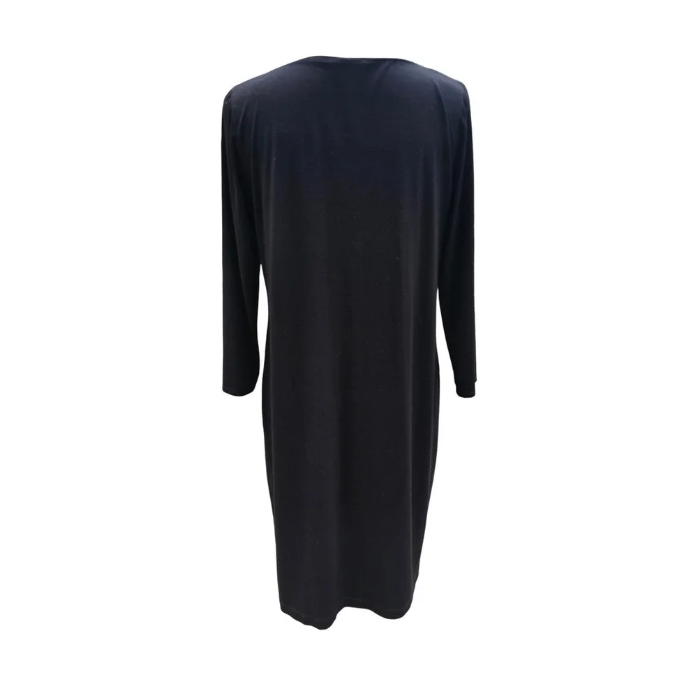 Eileen Fisher‎ 35P  Black Viscose Spandex V-Neck Long Sleeve Shift Dress Size M